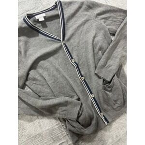 JCP Cardigan Sweater Mens XL Gray Merino Wool Button Front Lightweight